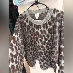 Leopard Print Gray and Black Sweater